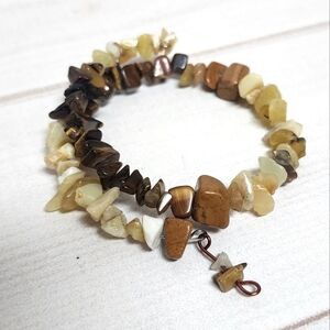 Coil Wrap Tan Cream Brown Beaded Bracelet Handmade - New